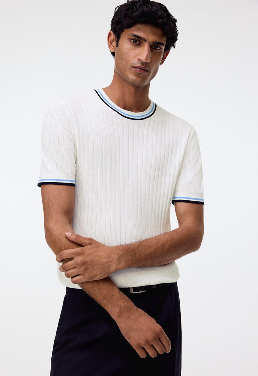 H&M - Slim fit rib-knit t-shirt - white