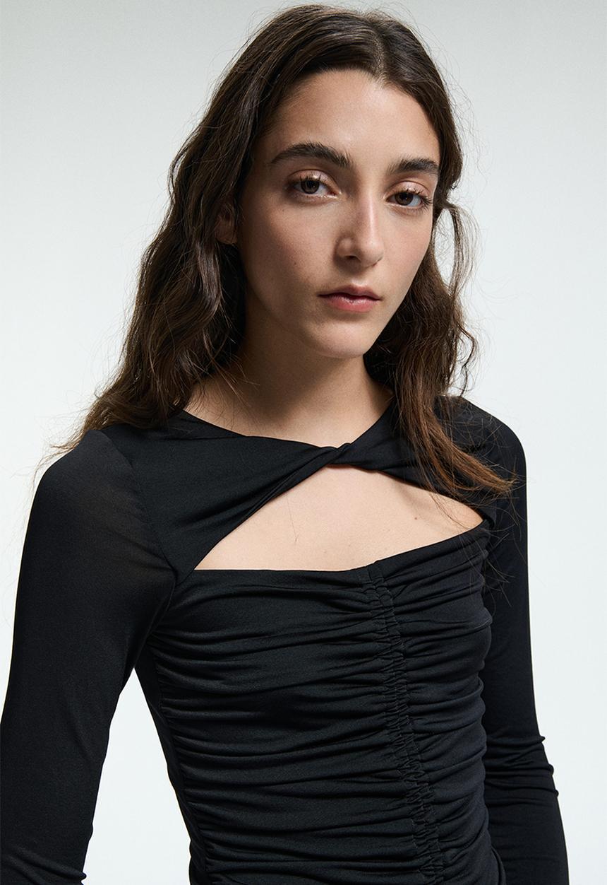 H&M - Cut-out jersey top - black