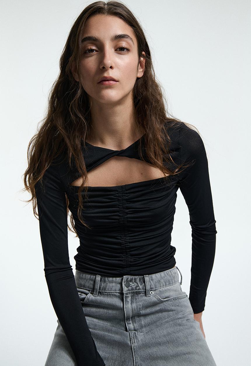 Cut-out jersey top - black - 1306561001