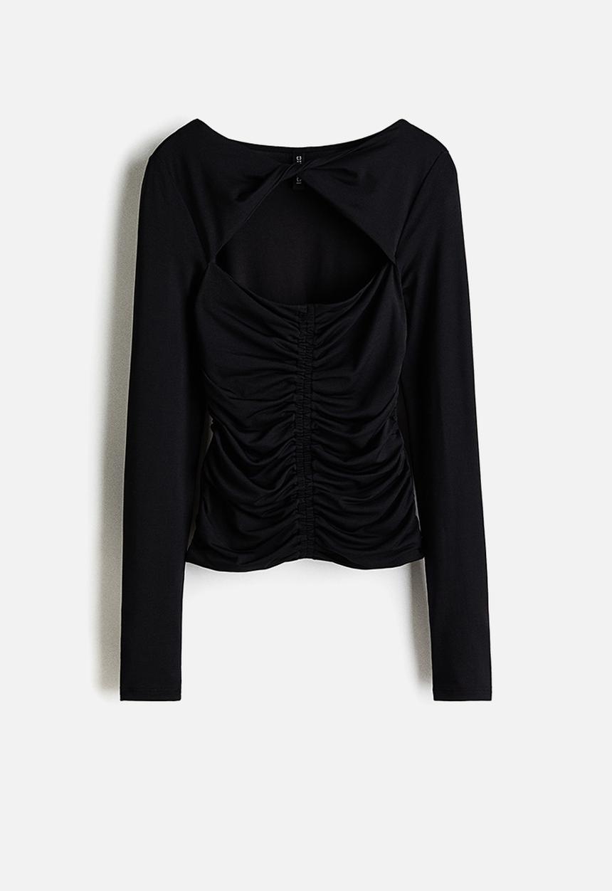 H&M - Cut-out jersey top - black