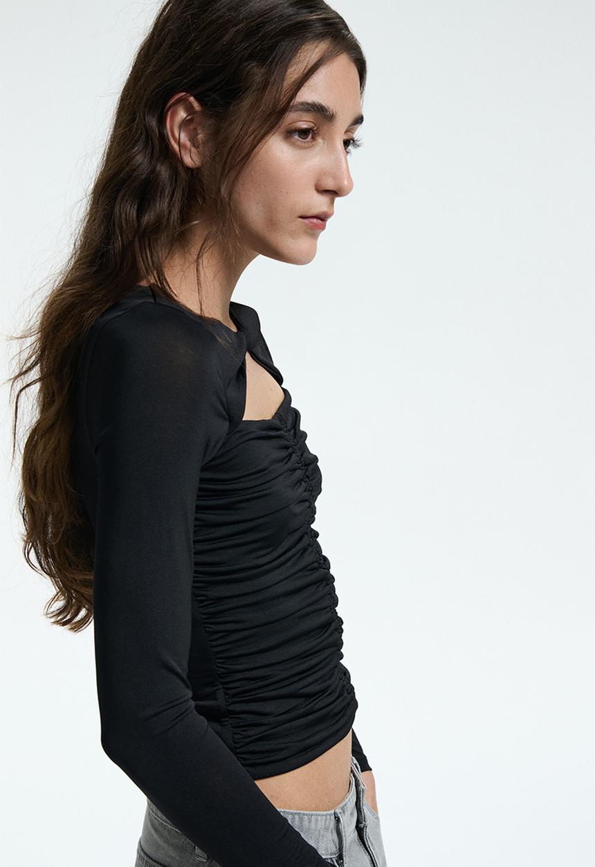Cut-out jersey top - black - 1306561001