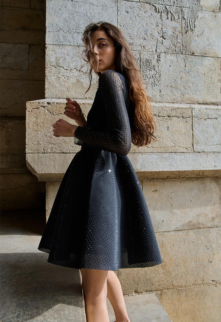 H&M - Embellished mesh dress - black