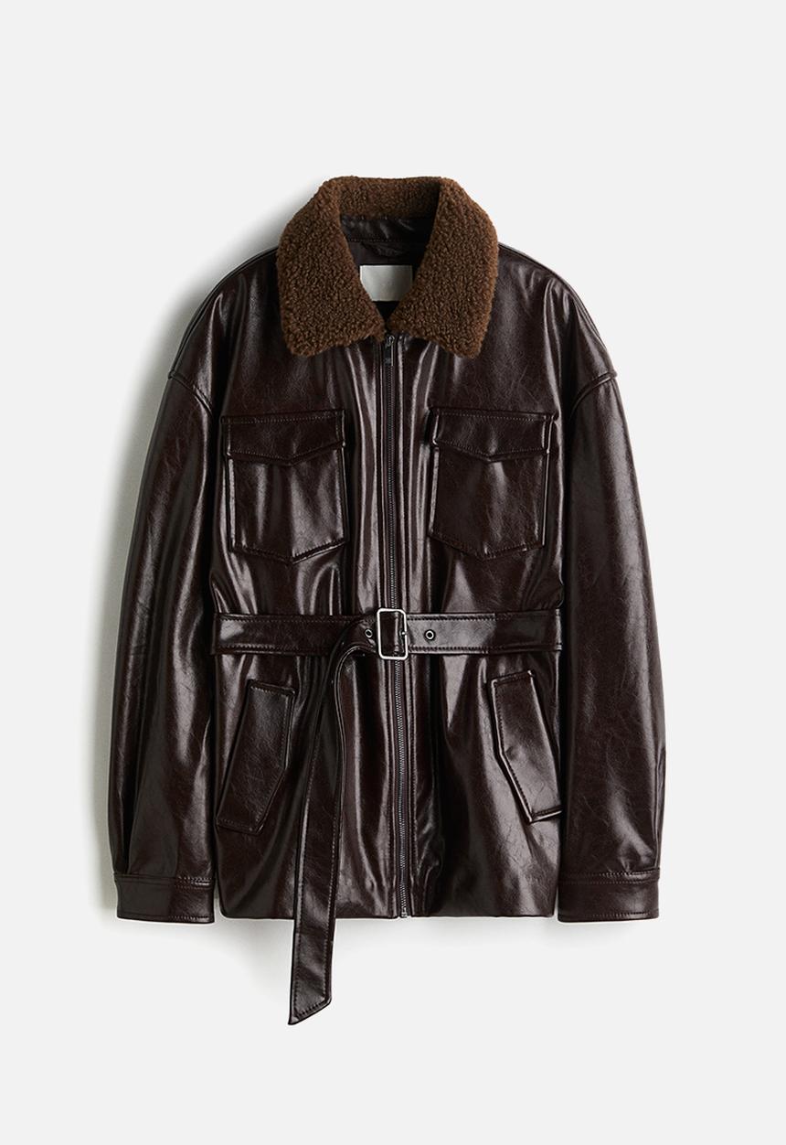 H&M - Coated belted jacket - dark brown