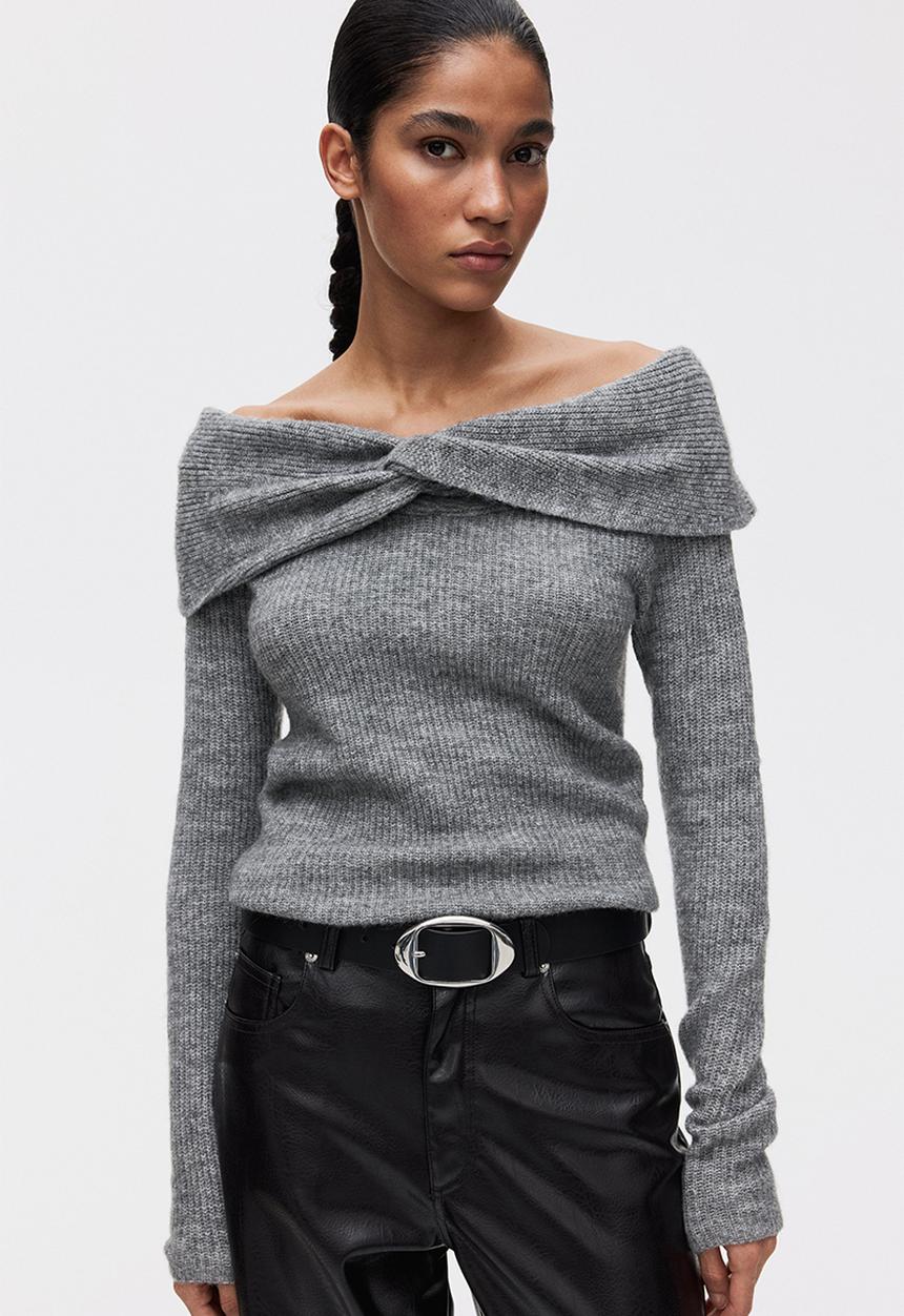 H&M - Off-the-shoulder jumper - grey marl