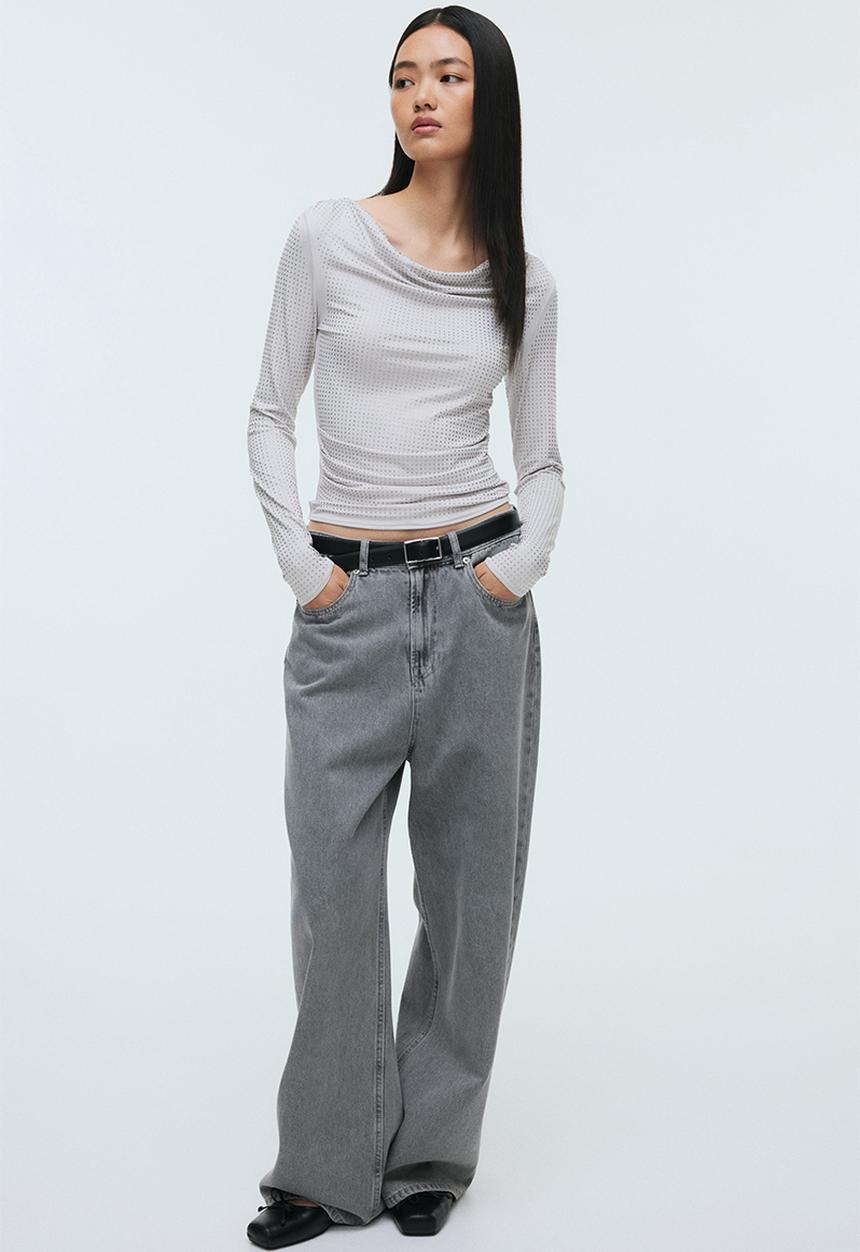 H&M - Embellished top - light grey