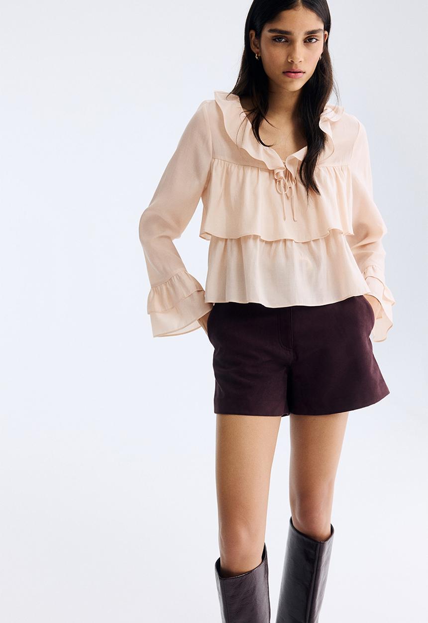 H&M - Frill-trimmed blouse - light beige
