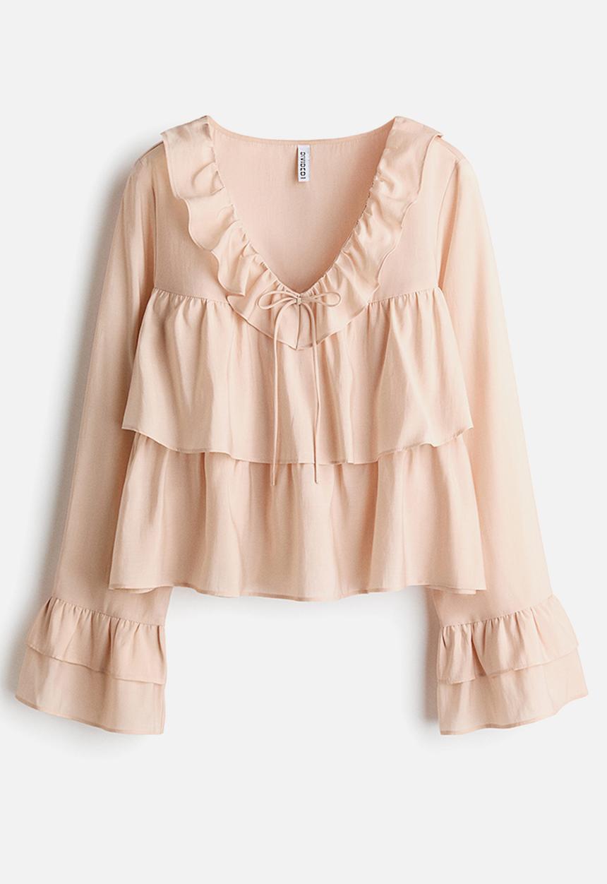 H&M - Frill-trimmed blouse - light beige