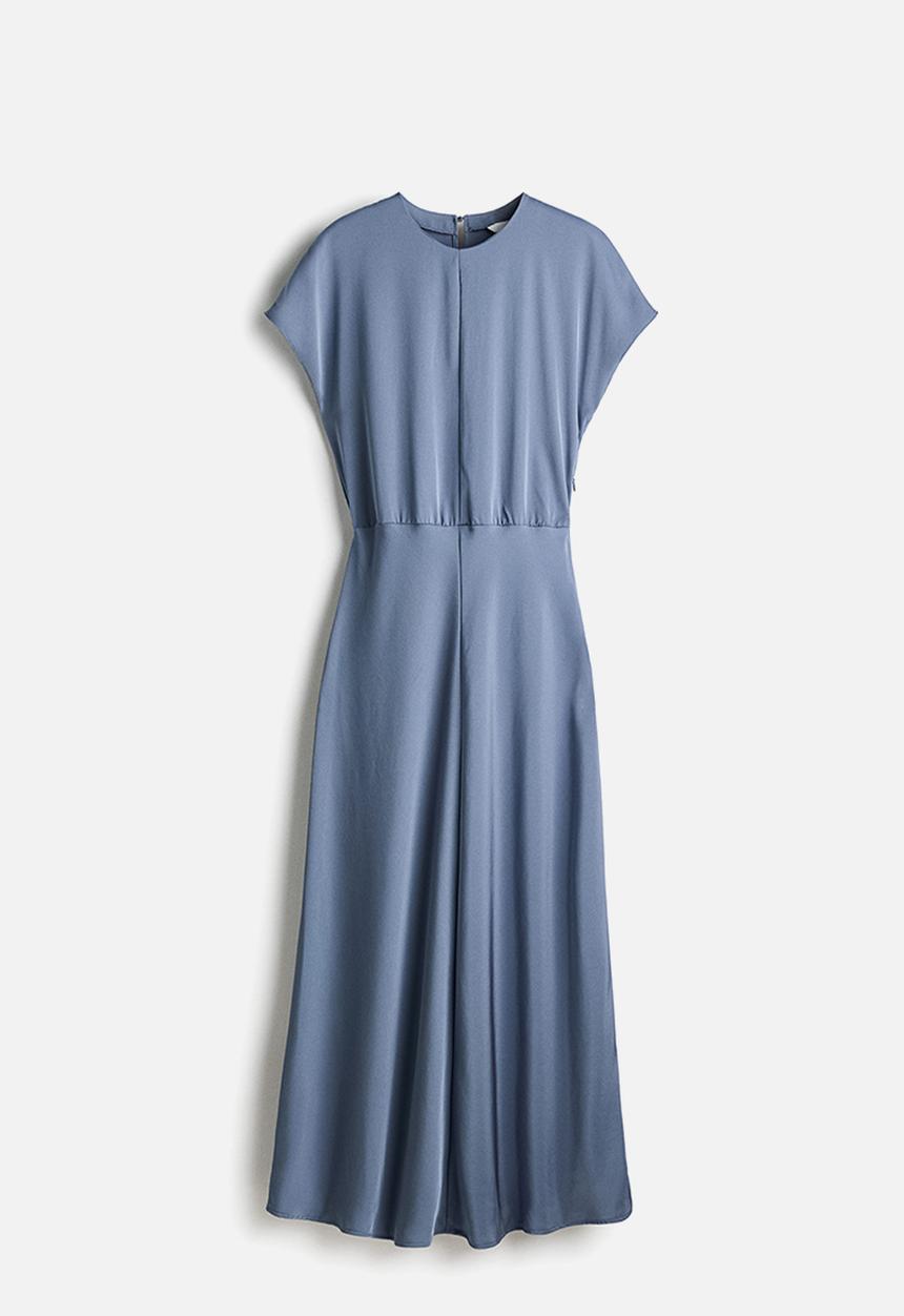 H&M - Cap-sleeved satin dress - dusty blue