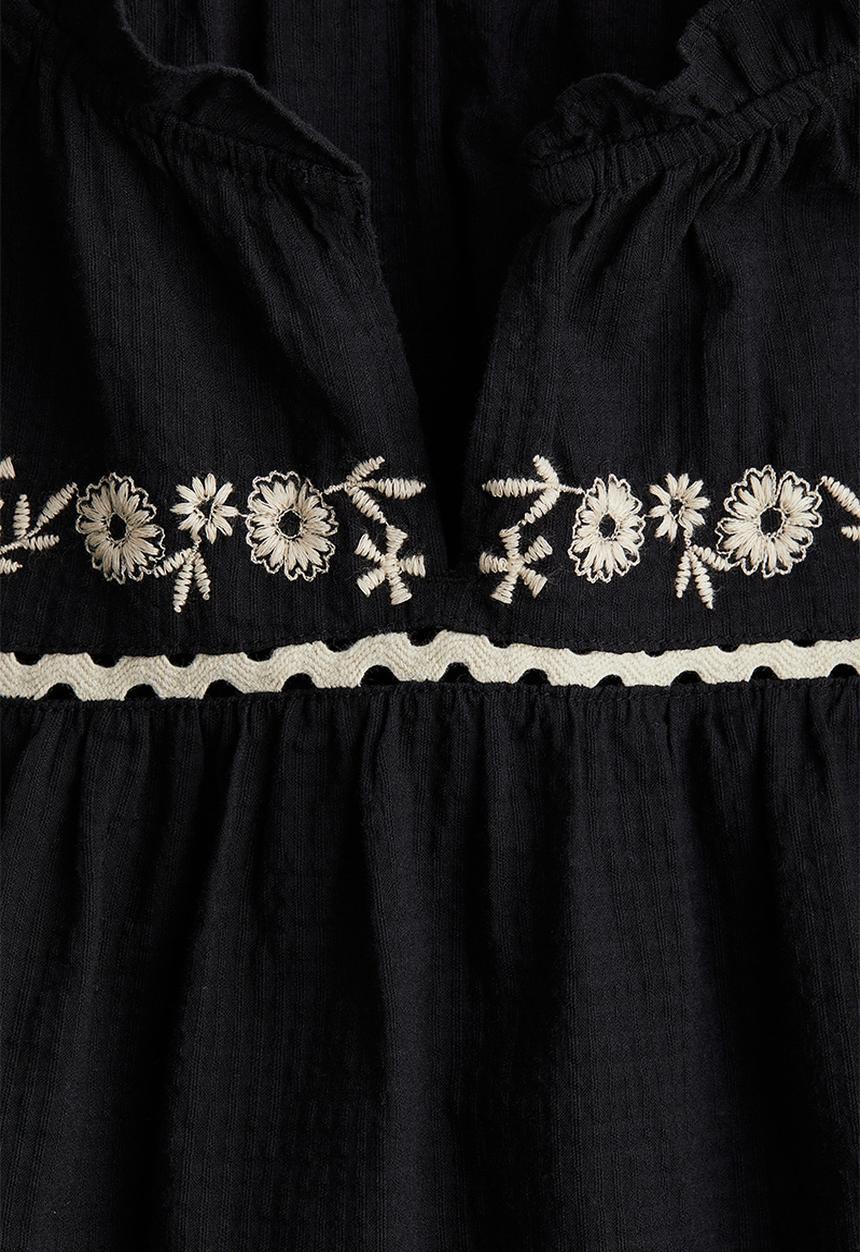 H&M - Embroidered cotton blouse - black/flowers