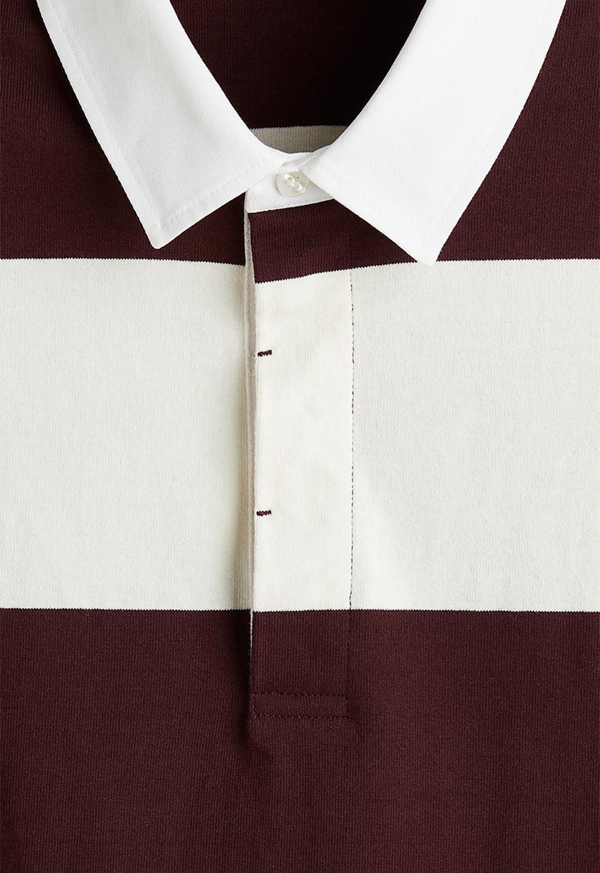 H&M - Regular fit cotton rugby shirt - burgundy/striped