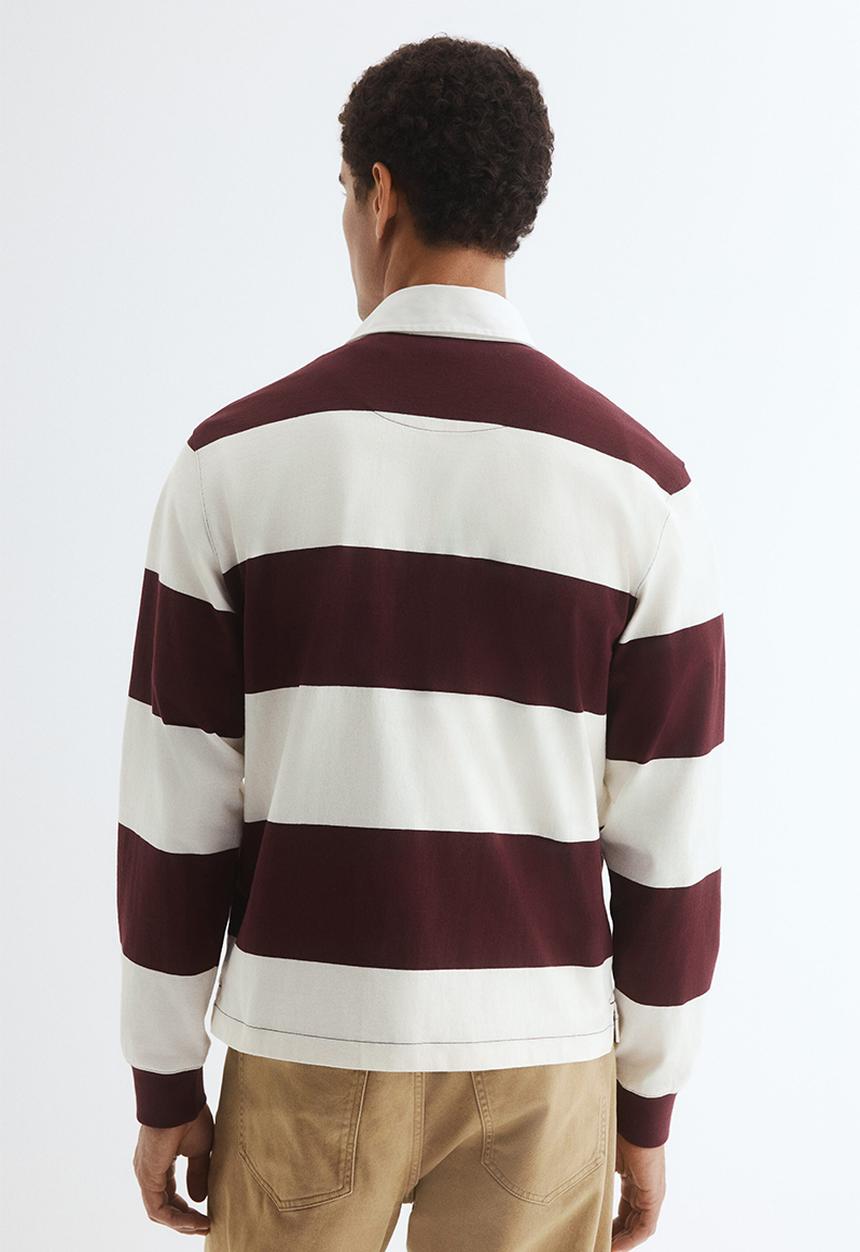 Regular fit cotton rugby shirt - burgundy/striped - 1318712002