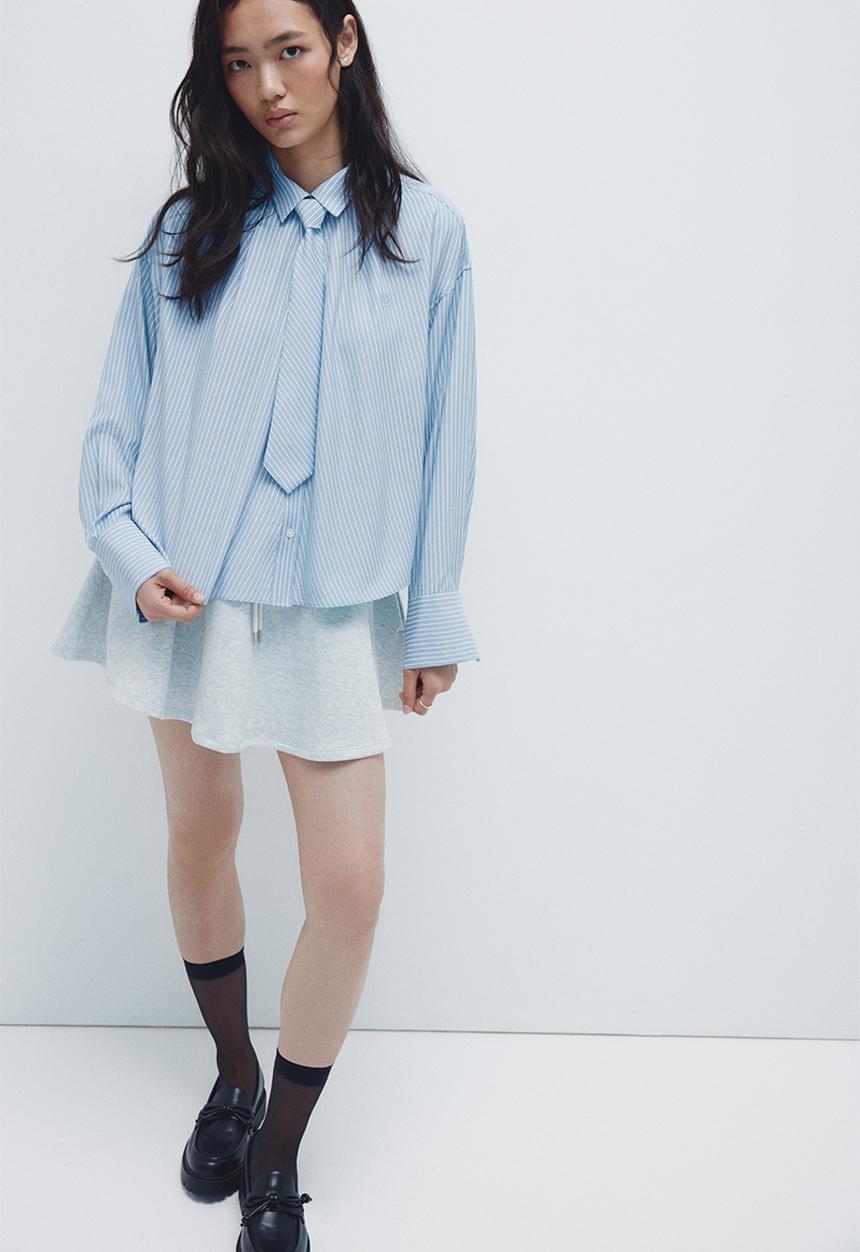 H&M - Tie-detail shirt - blue/striped
