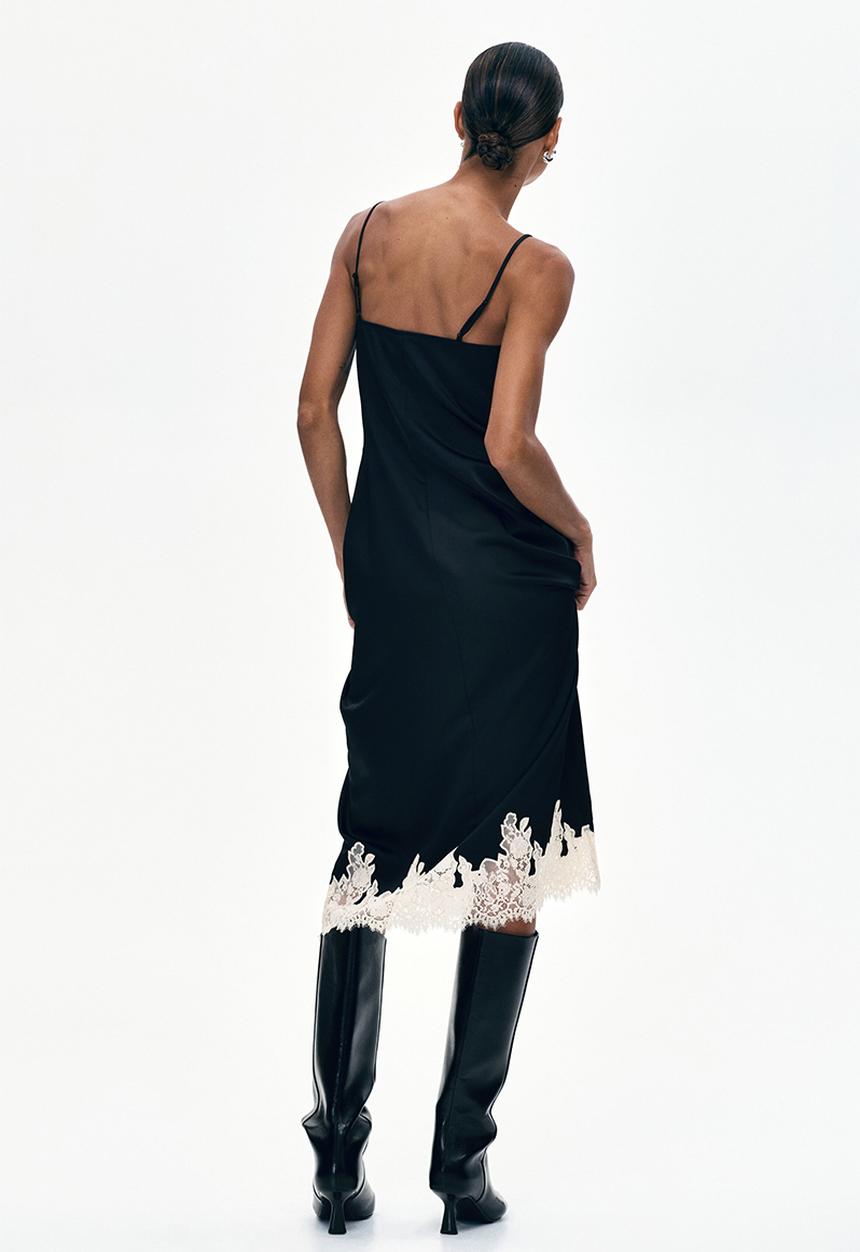 H&M - Lace-trimmed satin dress - black/cream