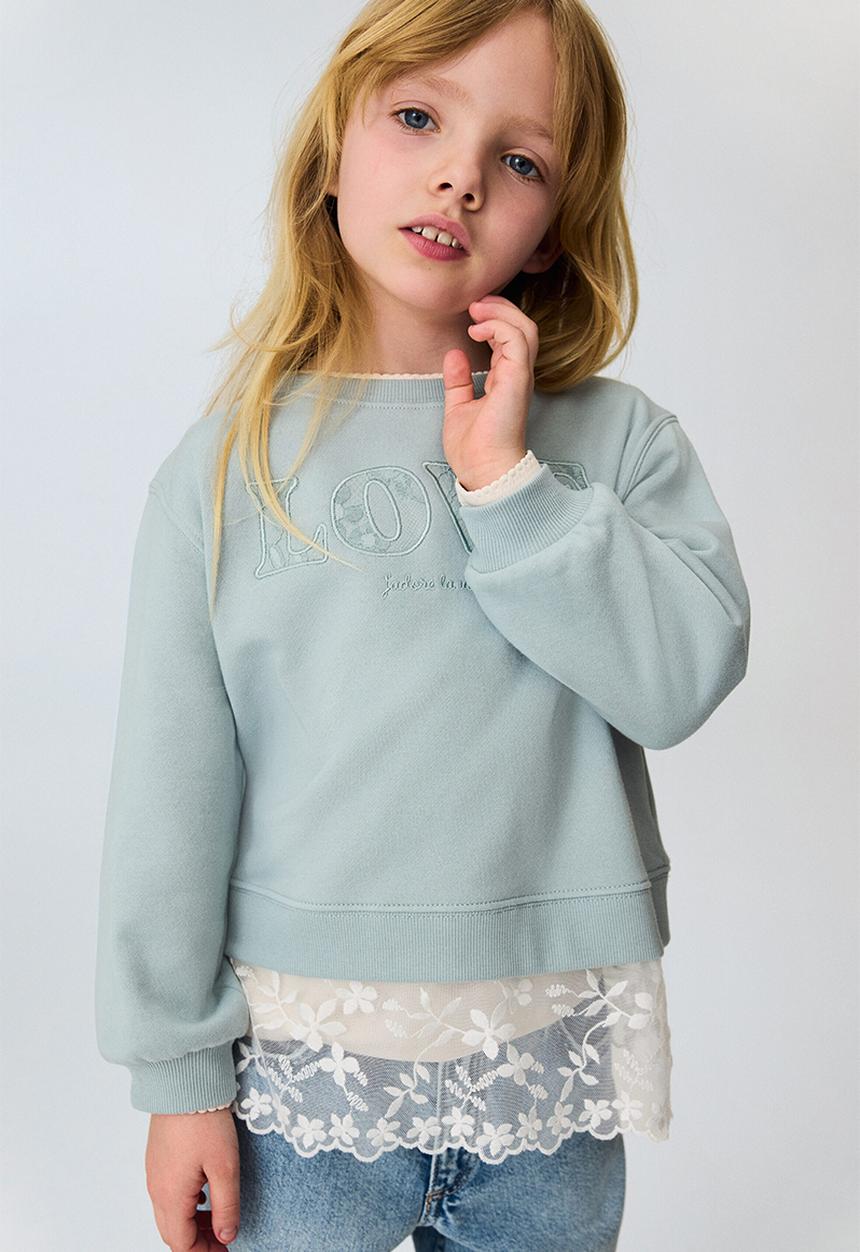 H&M - Double-layered motif-detail sweatshirt - light turquoise/love