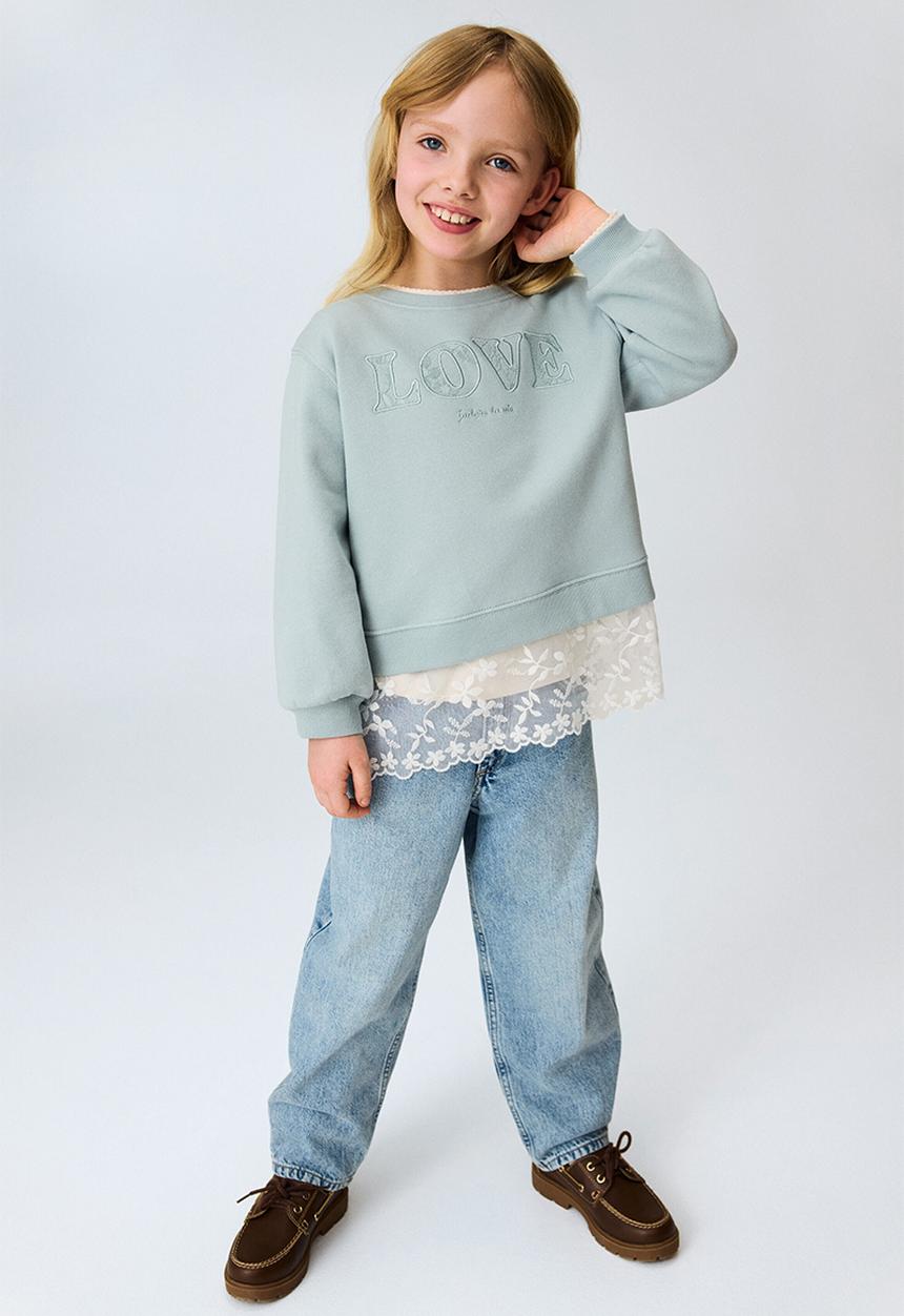 H&M - Double-layered motif-detail sweatshirt - light turquoise/love