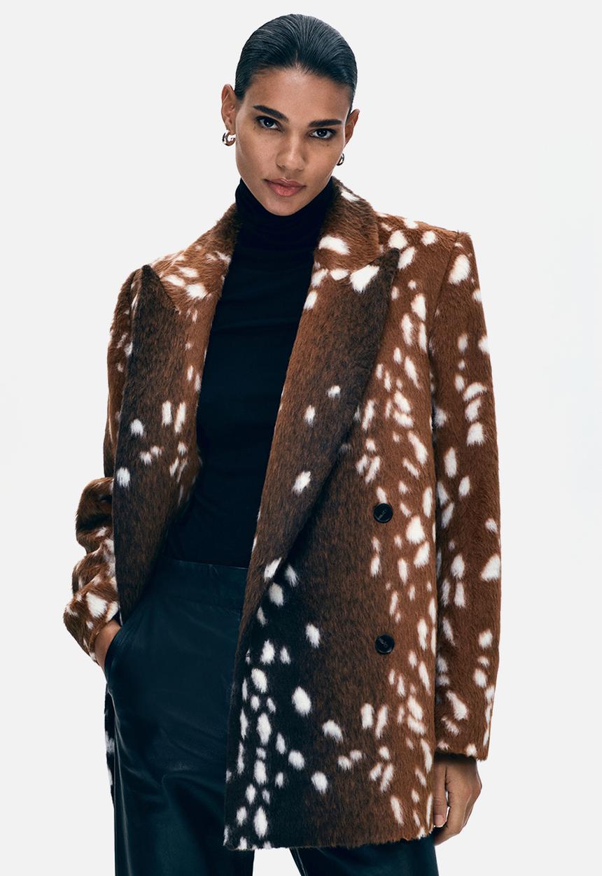H&M - Double-breasted fuzzy blazer - dark brown/dark beige