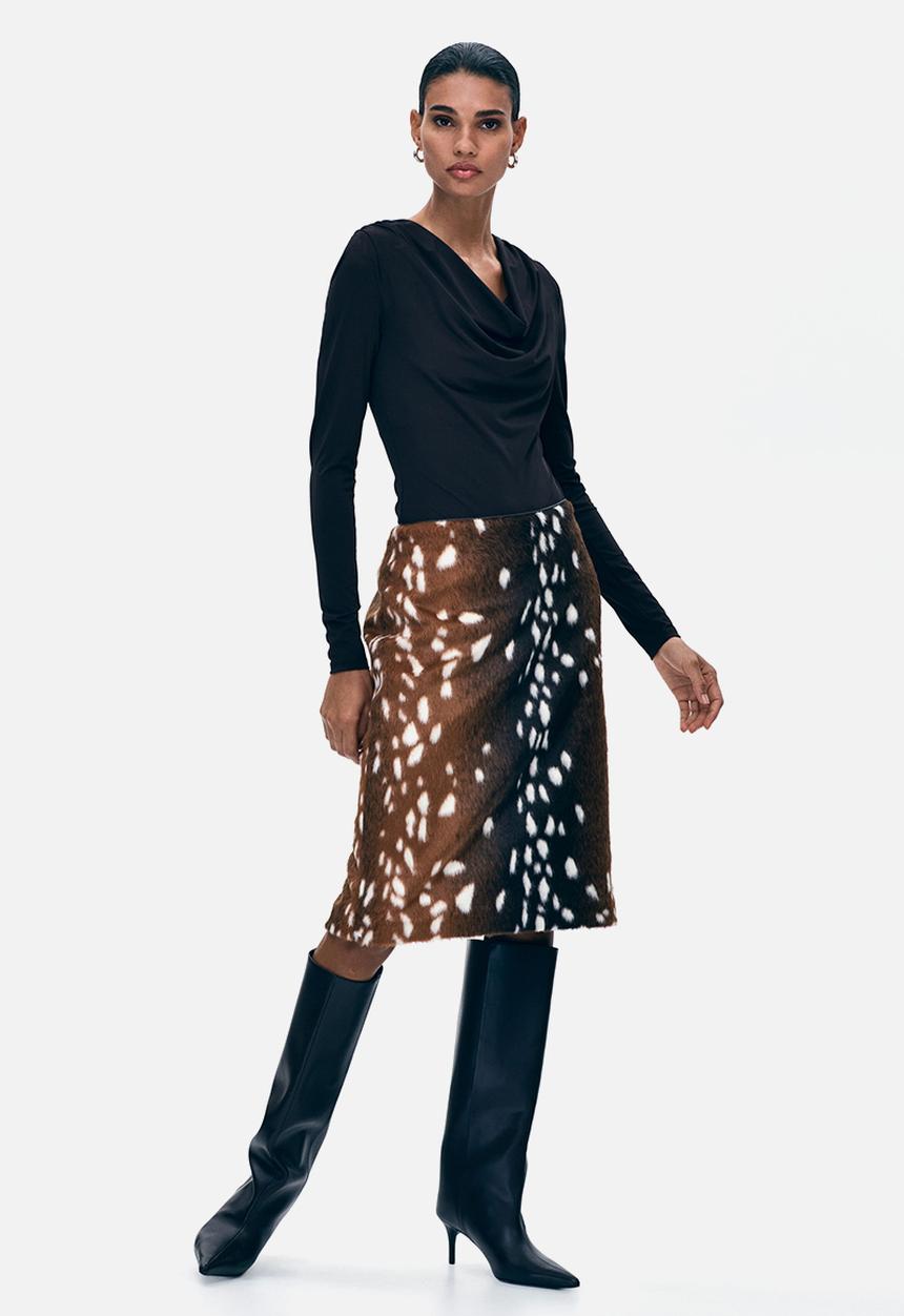 H&M - Fuzzy pencil skirt - dark brown/dark beige