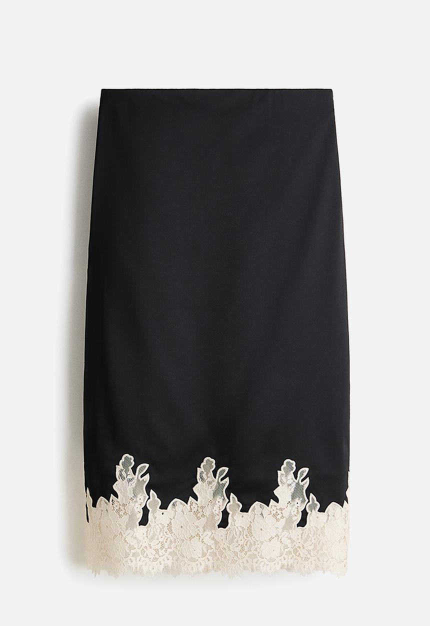 H&M - Lace-trimmed midi skirt - black