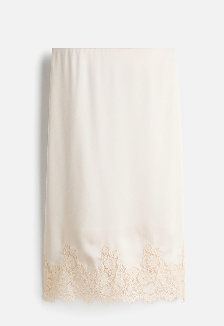 H&M - Lace-trimmed midi skirt - cream