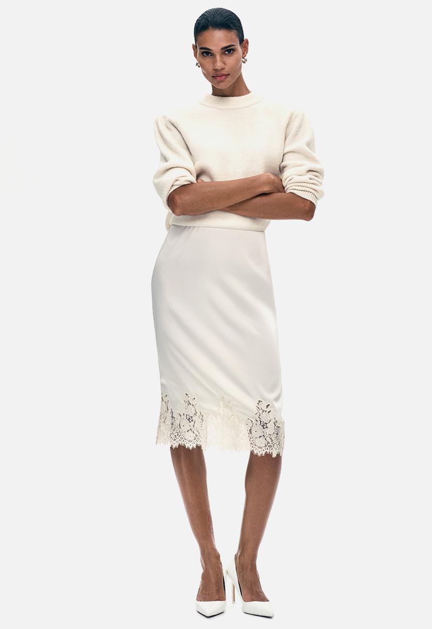 H&M - Lace-trimmed midi skirt - cream