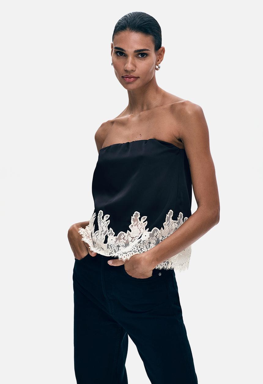 H&M - Lace-trimmed bandeau top - black/cream