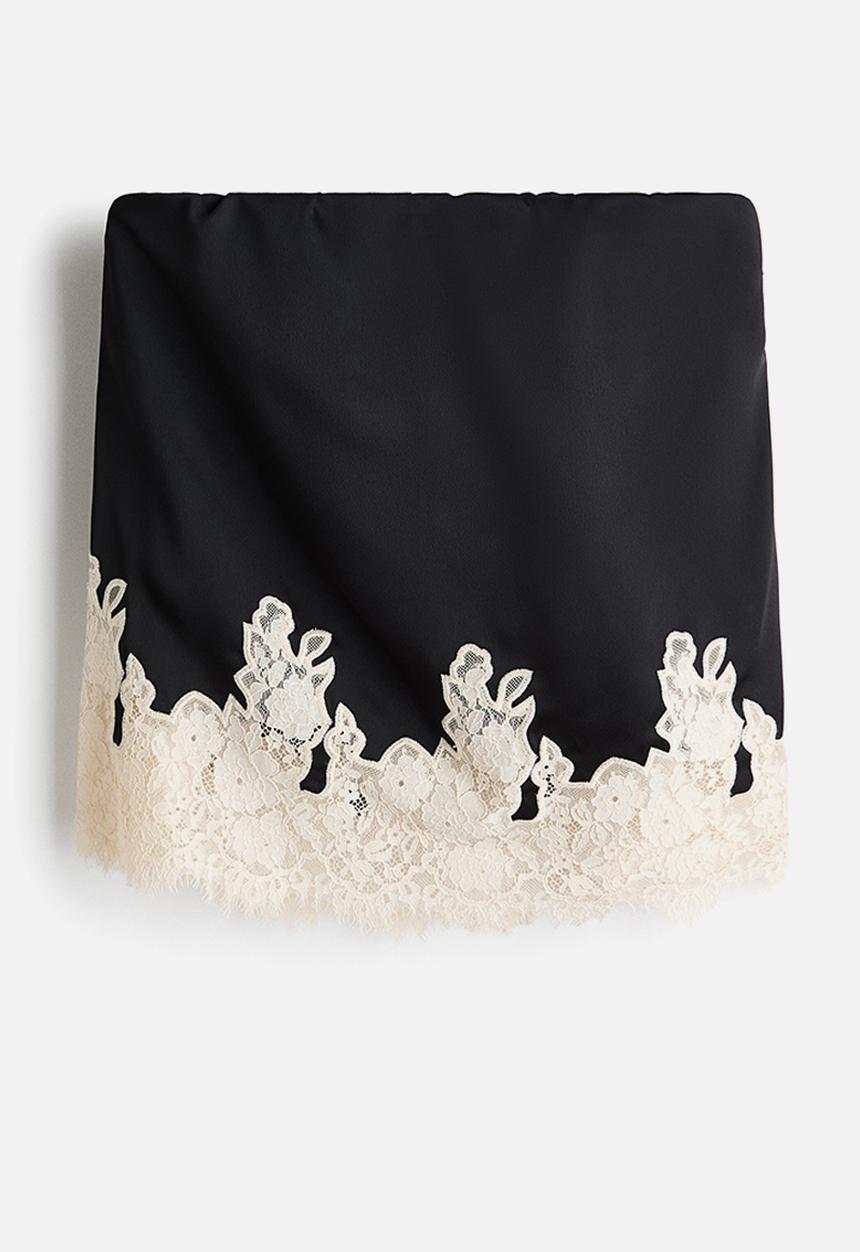 H&M - Lace-trimmed bandeau top - black/cream