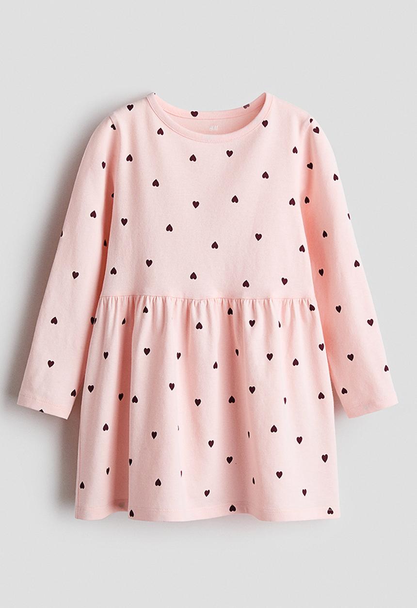 H&M - Printed cotton dress - light pink/hearts