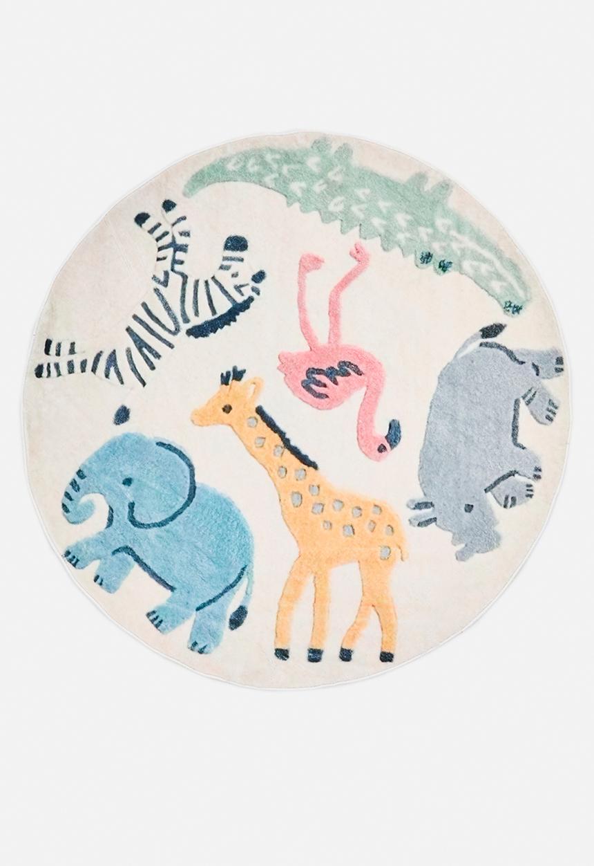Pop Candy - Safari animal round rug - bone white