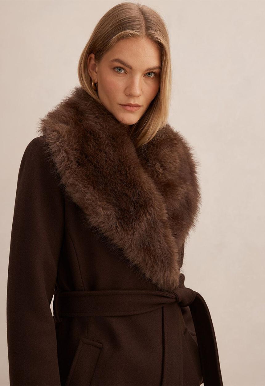 Forever New - Shelby Faux Fur Collar Coat in Chocolate