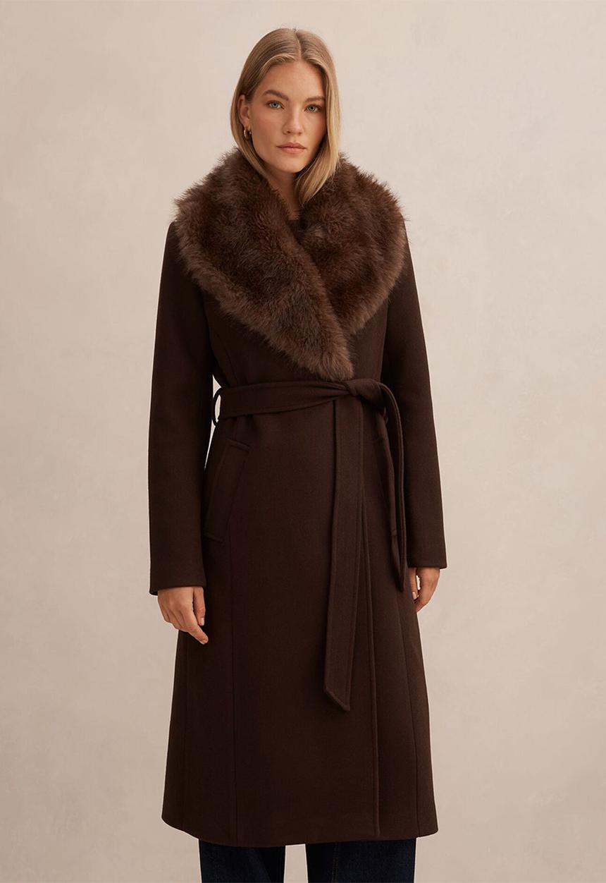 Forever New - Shelby Faux Fur Collar Coat in Chocolate
