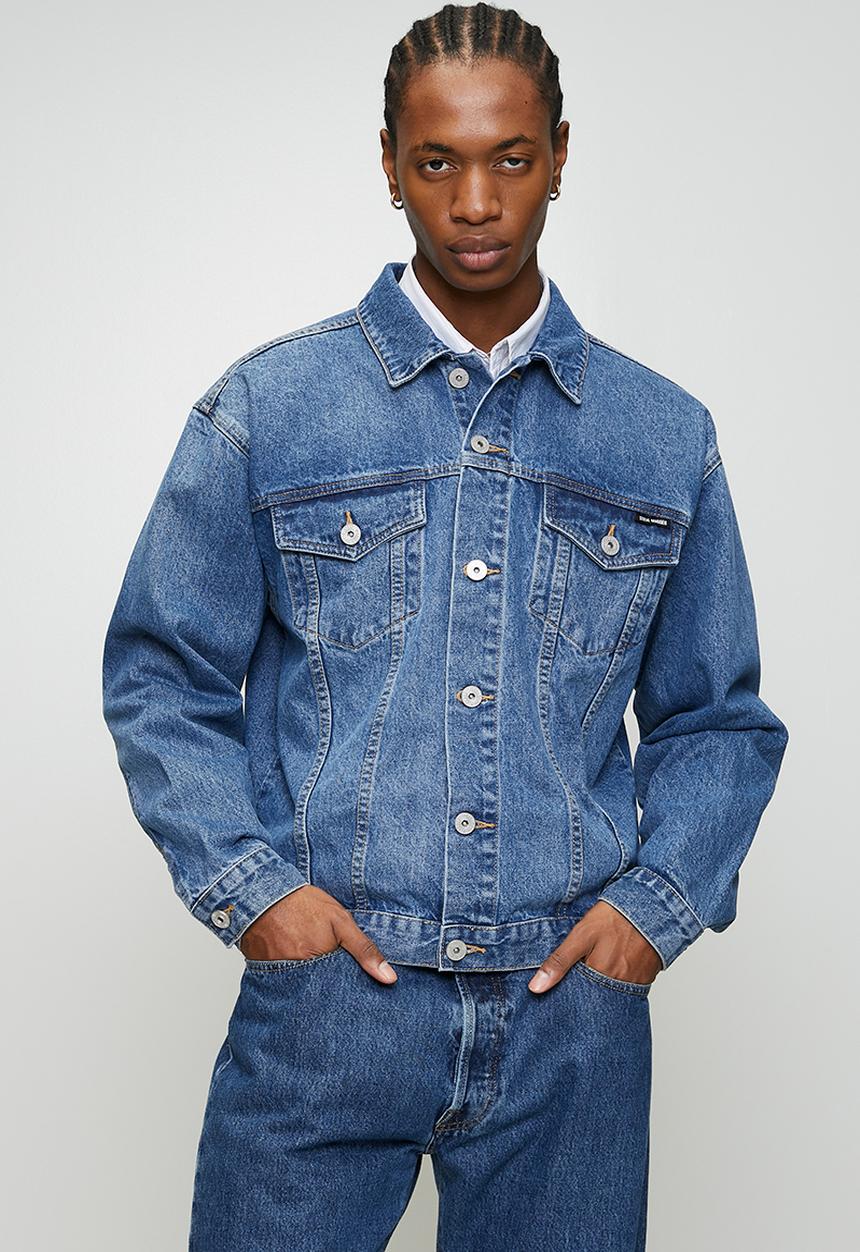 ジャケット・アウター ella selectshop denim oil cloth jacket Mens Dodge Denim Trucker Jacket - Mid Blue