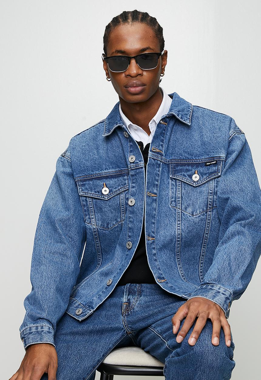 Steve Madden - Mens Dodge Denim Trucker Jacket - Mid Blue