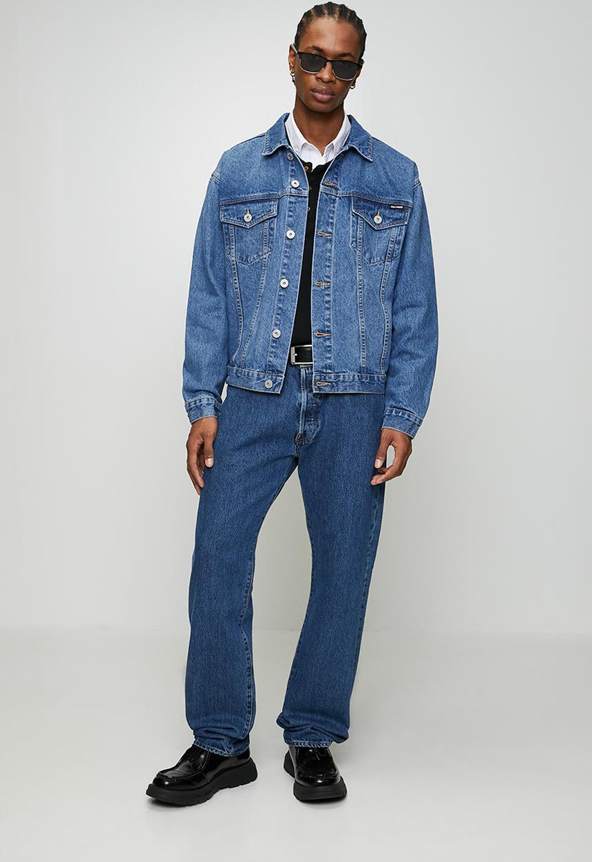 Mens Dodge Denim Trucker Jacket - Mid Blue