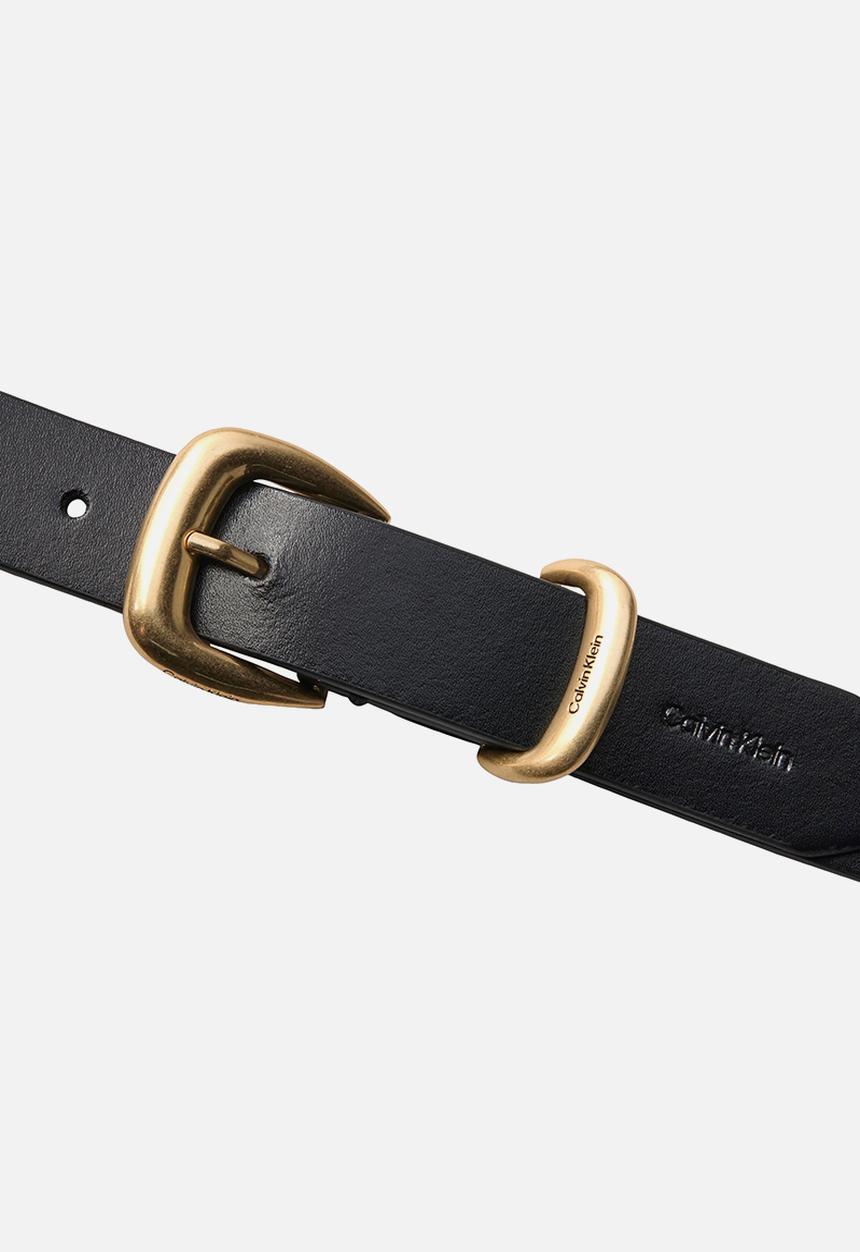 Calvin Klein - 2 Piece logo buckle belt 25mm - black/ antique light gold