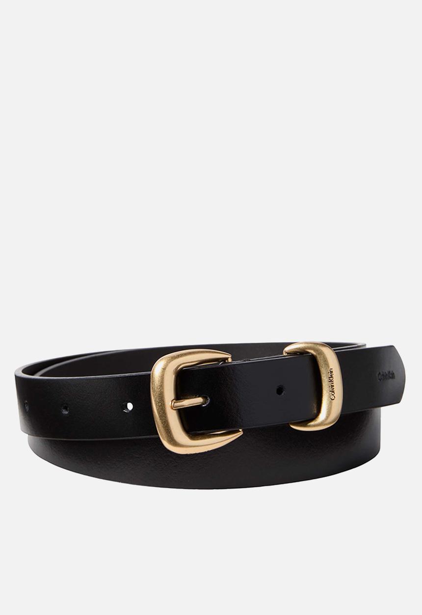 Calvin Klein - 2 Piece logo buckle belt 25mm - black/ antique light gold