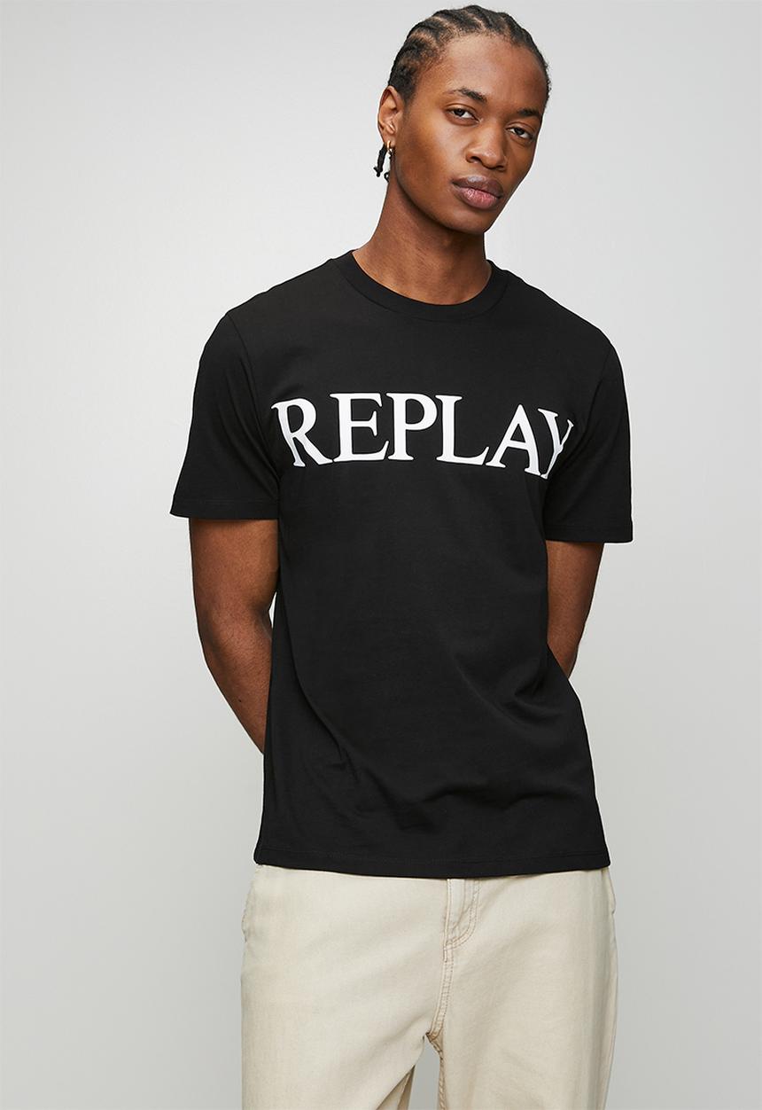 Replay - Jersey T-shirt With Logo Print - Black/White