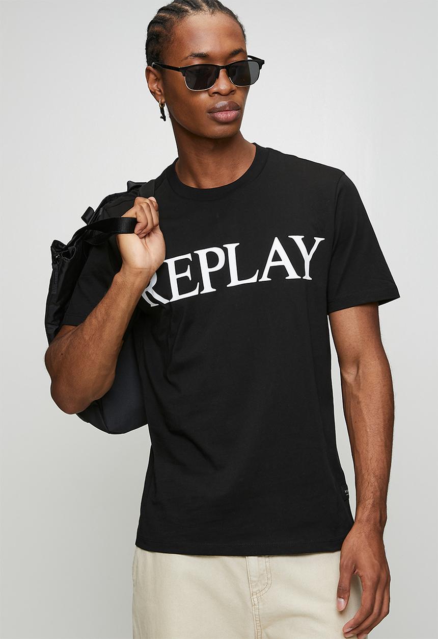 Replay - Jersey T-shirt With Logo Print - Black/White