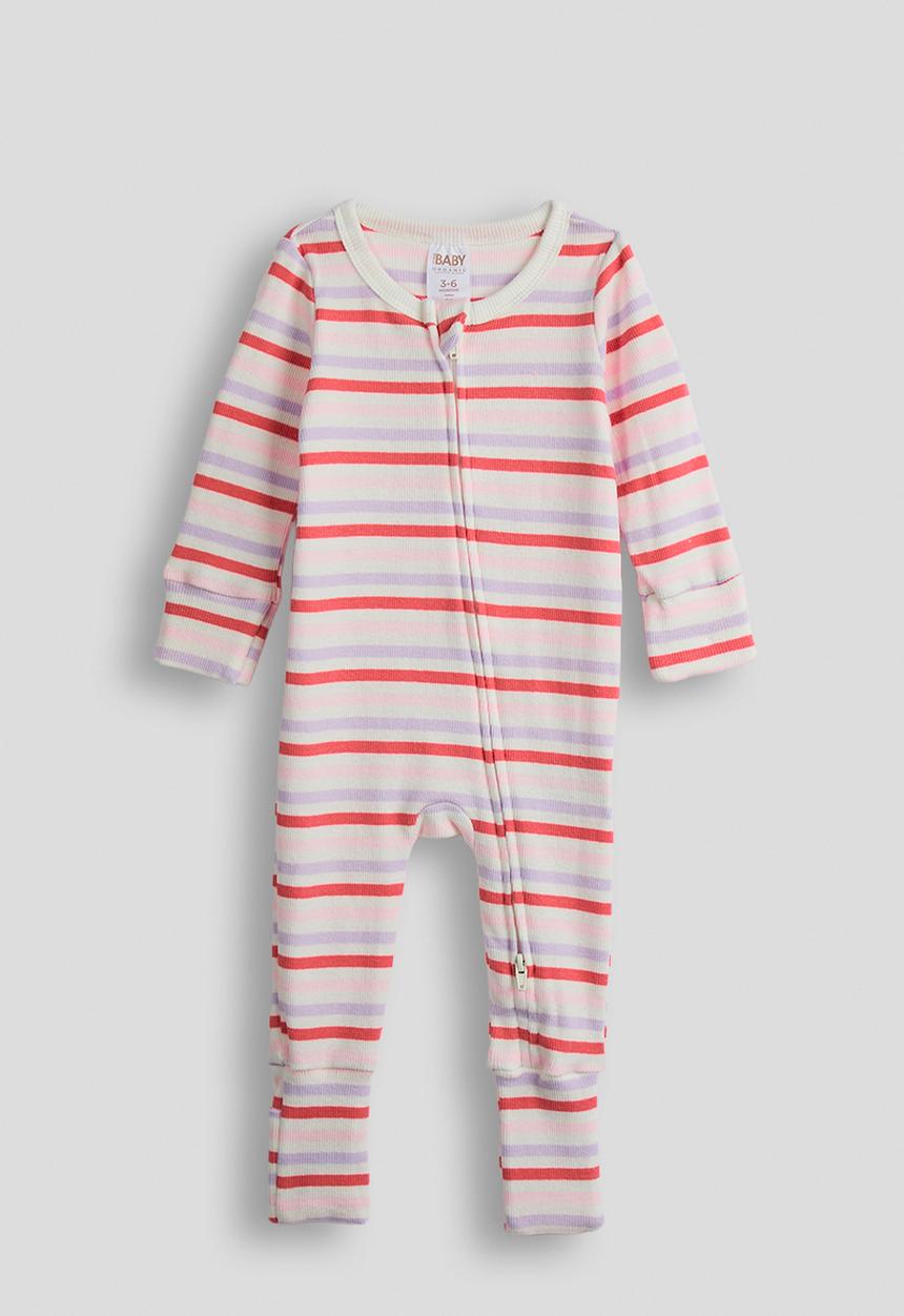 Cotton On - 2 Pack The Long Sleeve Zip Romper - Vanilla/Coral Stripe & Snow Marle/Mama'S Mini