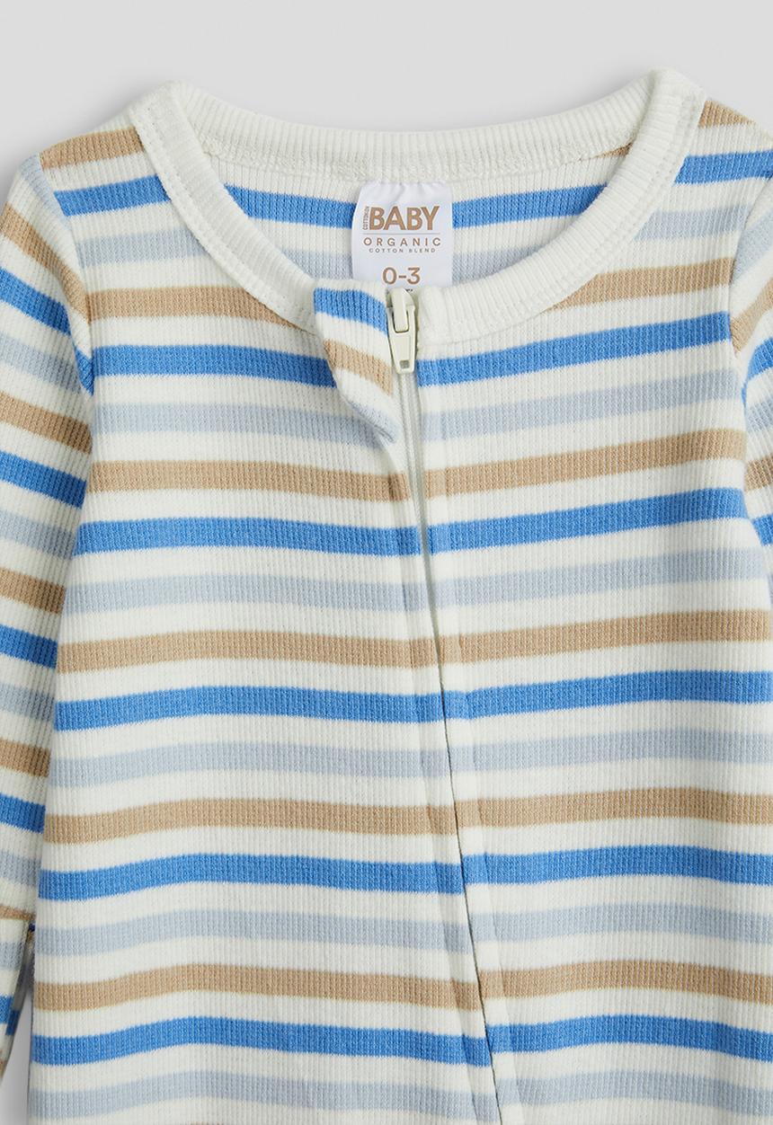 Cotton On - 2 Pack The Long Sleeve Zip Romper - Vanilla/Blue Bonnet Stripe & Mama'S Fan Club