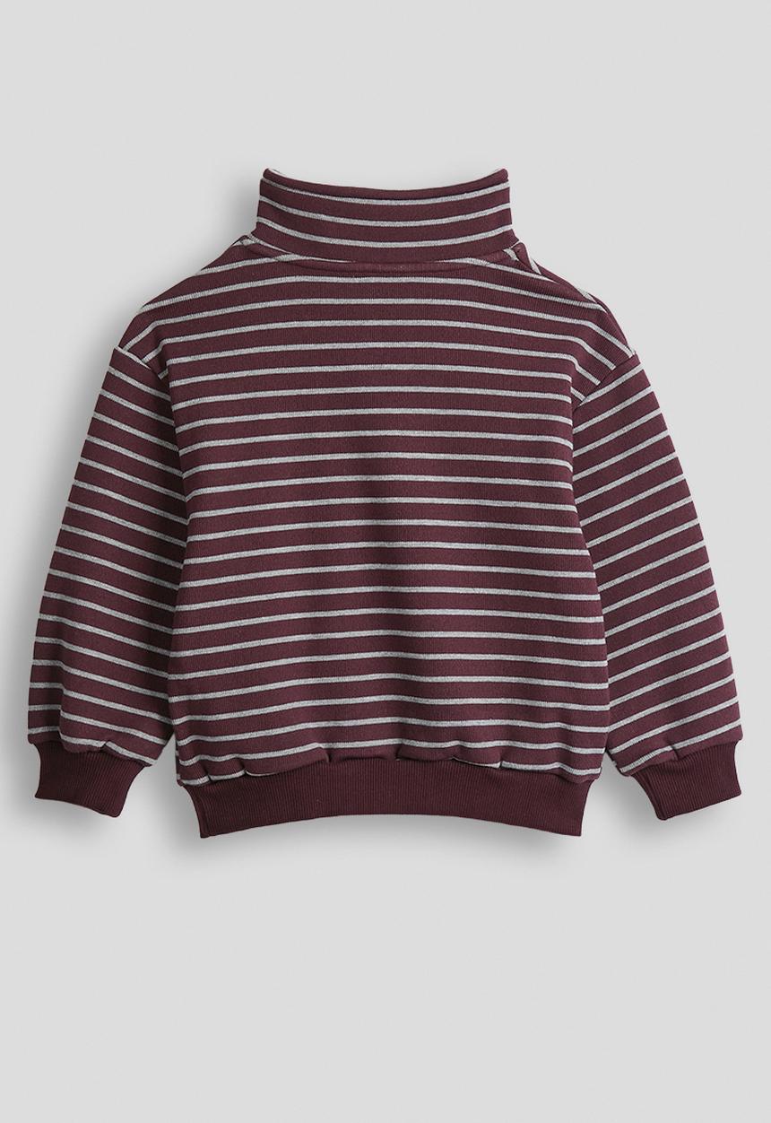 Pop Candy - Knit zip-up sweatshirt - plum/grey stripe