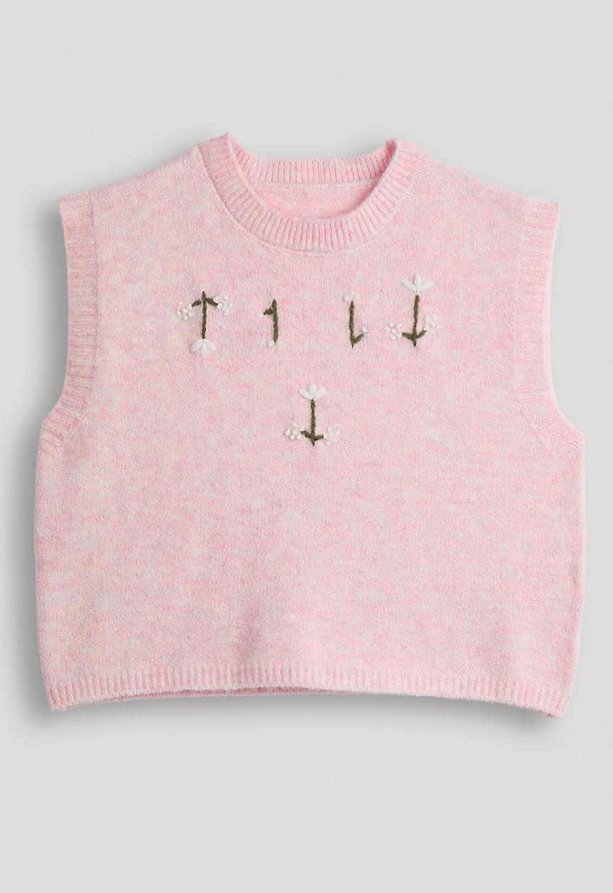 Pop Candy - Hand-embroidered jumper vest - pink melange