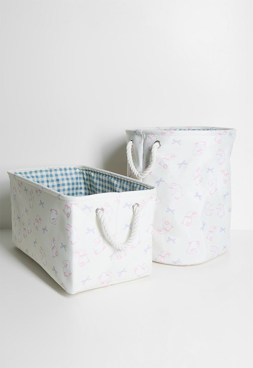 Pop Candy - Bunny aop fabric storage box - seashell/green gingham