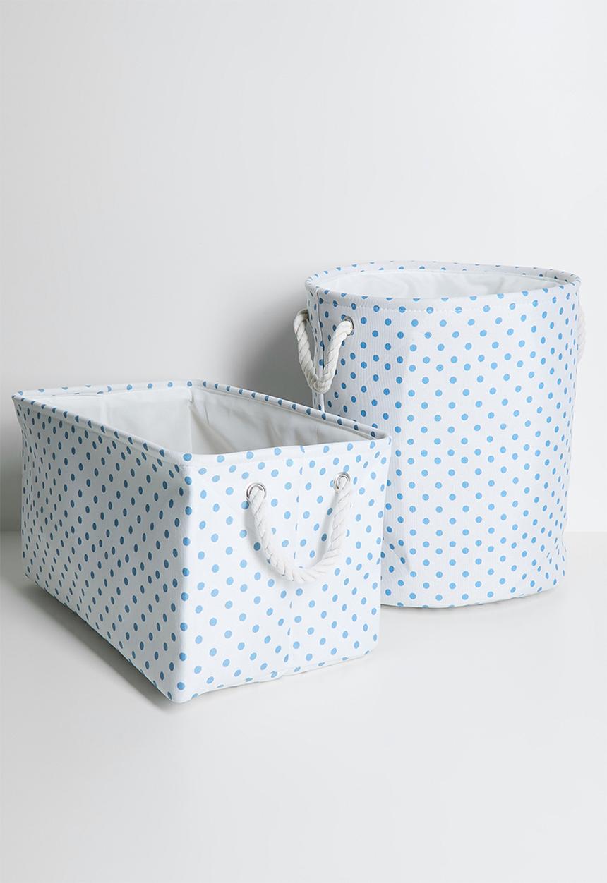 Pop Candy - Polka dot fabric storage box - white / blue