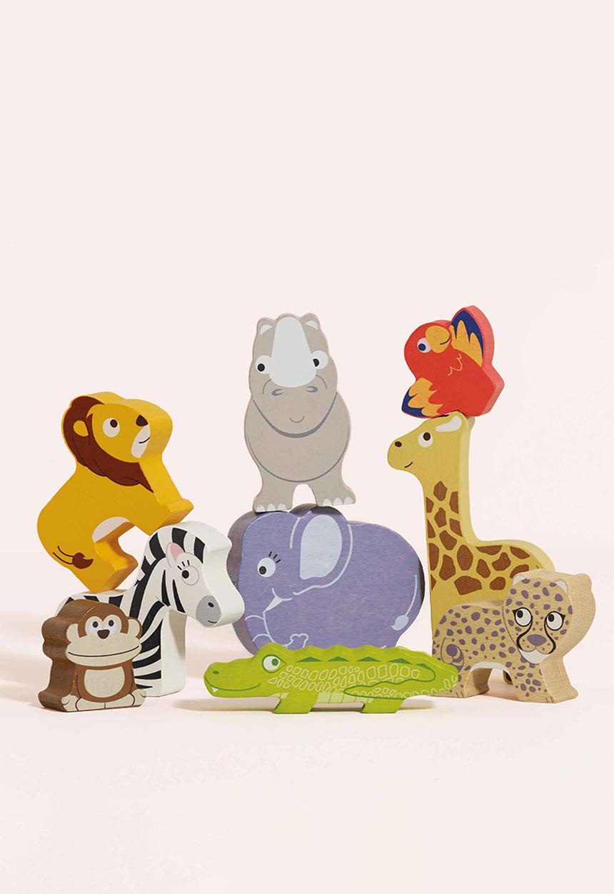 Le Toy Van - Wooden Stacking African Animals & Bag - 10pcs