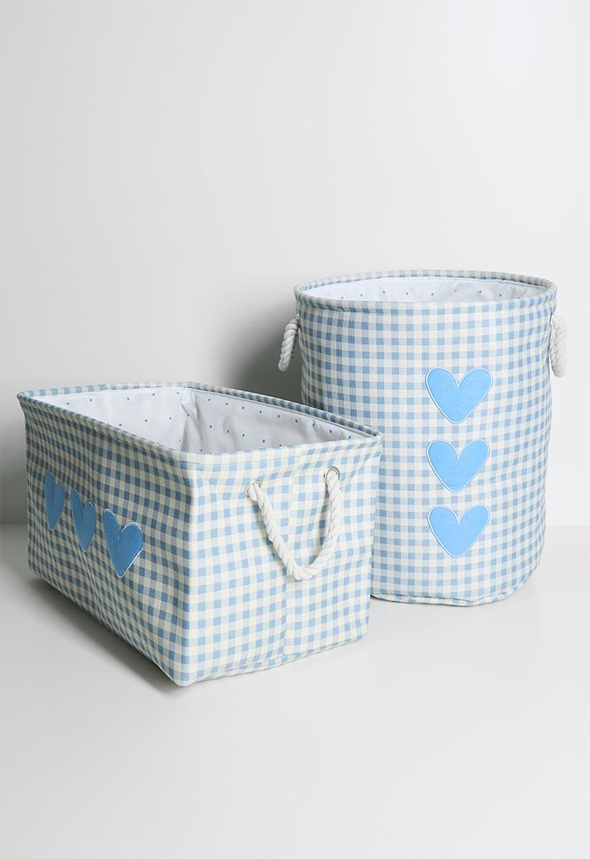 Pop Candy - Heart graphic fabric storage box - beige/blue