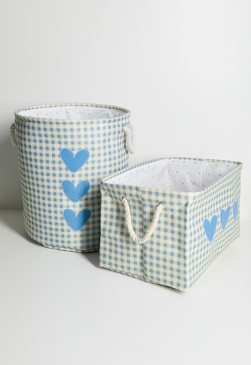 Pop Candy - Heart graphic fabric laundry bag - beige/blue
