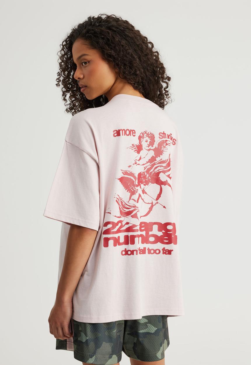 Factorie - Oversized Graphic Tee - Pink Dust/Amore Angels