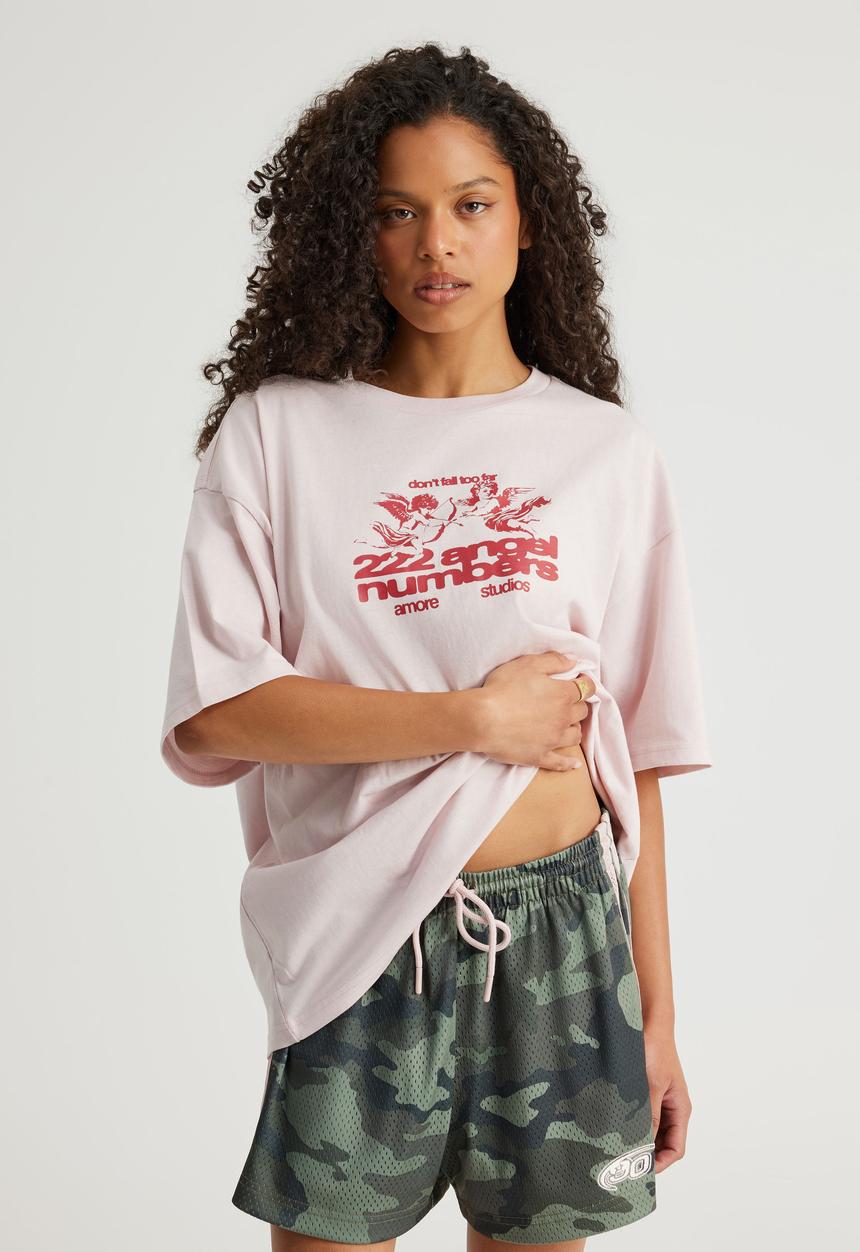 Factorie - Oversized Graphic Tee - Pink Dust/Amore Angels
