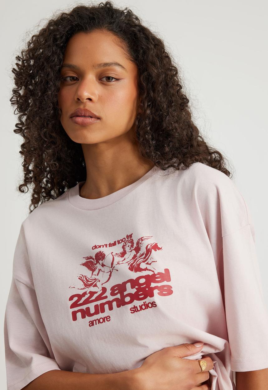 Factorie - Oversized Graphic Tee - Pink Dust/Amore Angels