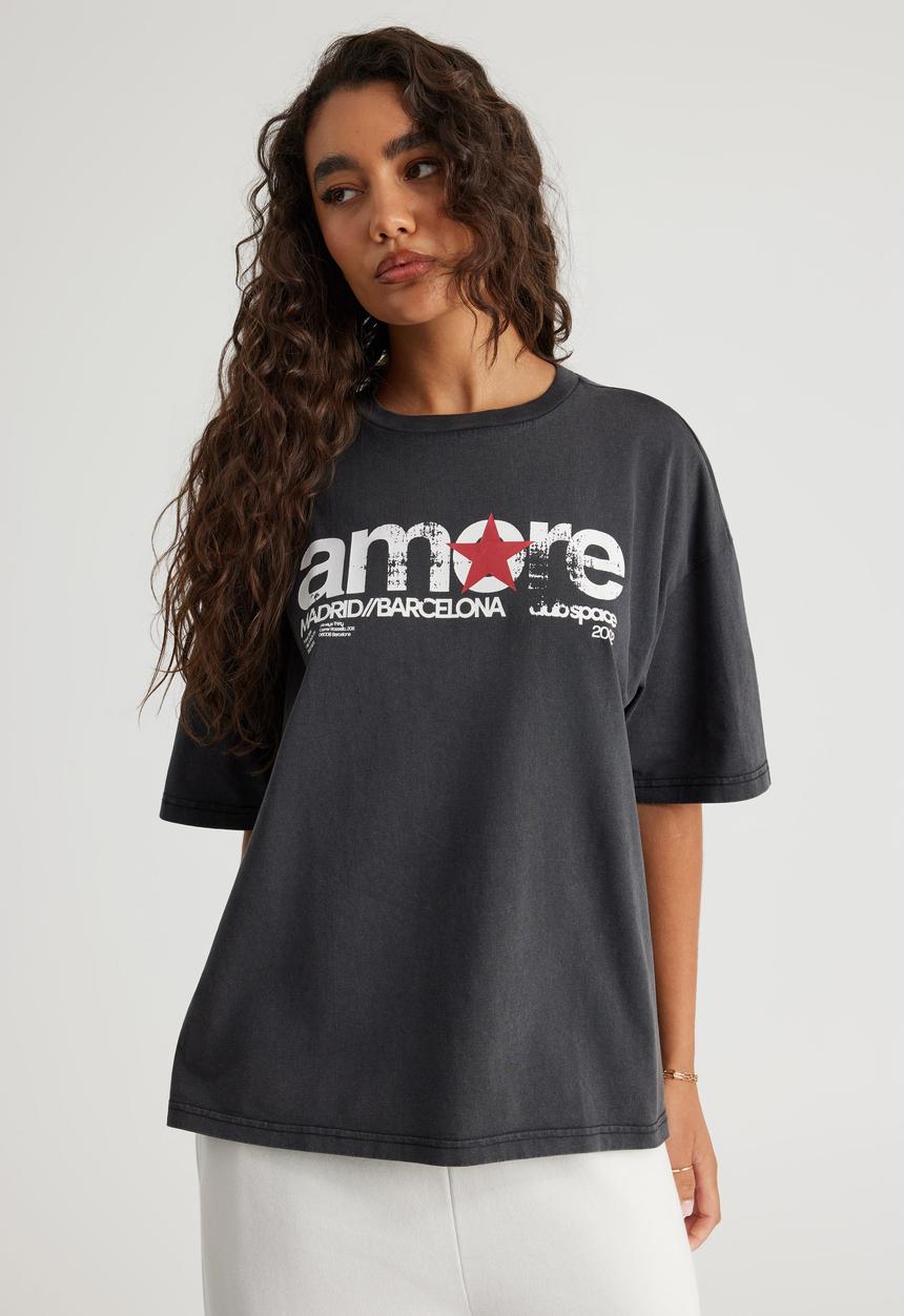 Factorie - Oversized Graphic Tee - Washed Black/Amore Star